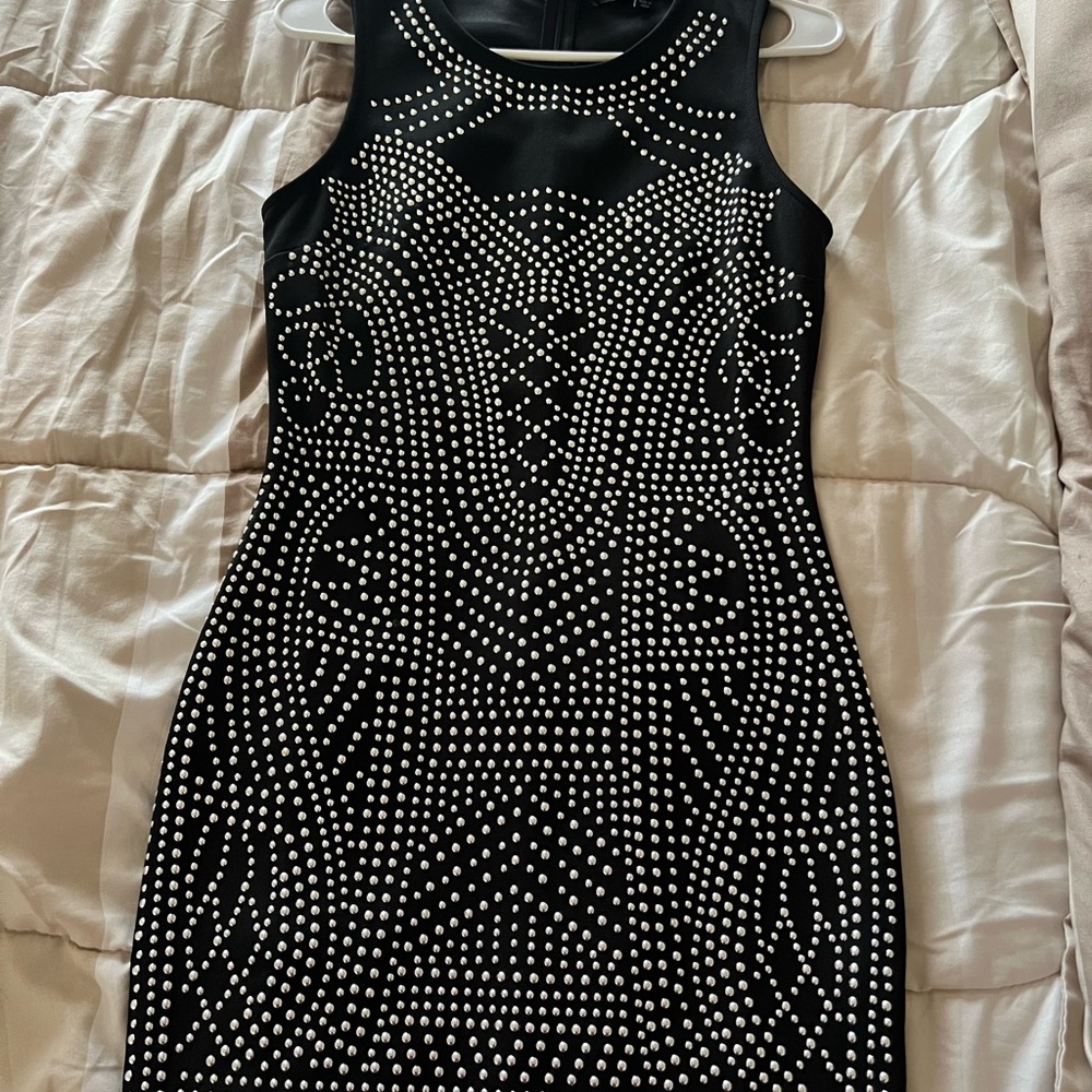 Haute Monde Black and Silver Studded Mini Dress